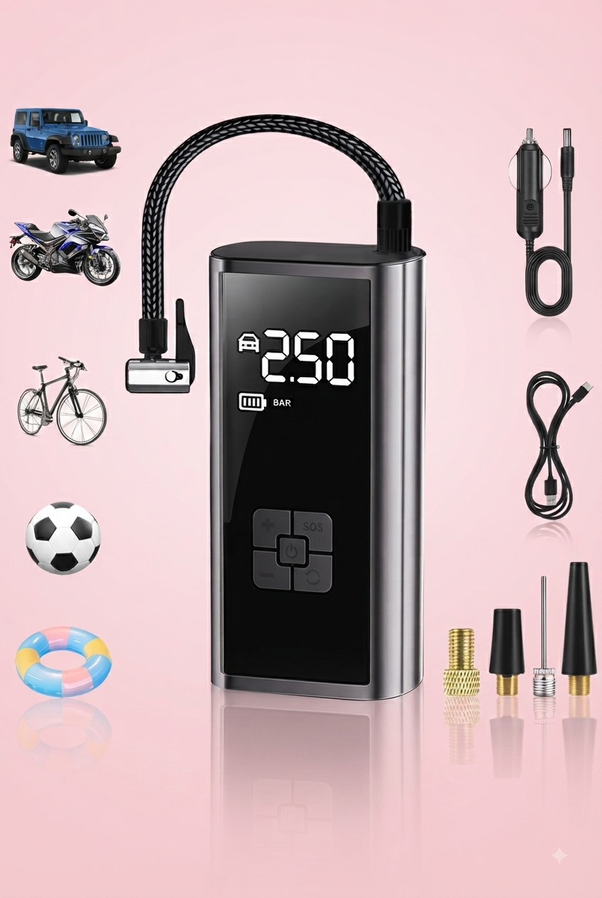 Portable cordless electric tire inflator with digital pressure gauge