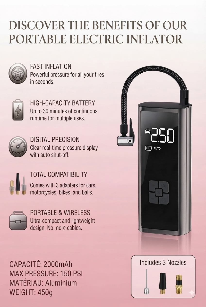 Cordless tire inflator inflating a car tire